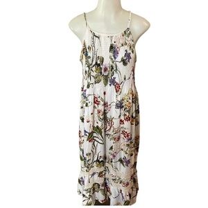 Altar’d State Maxi Dress M Smocked Crotchet Hem White Floral Strappy Back Women
